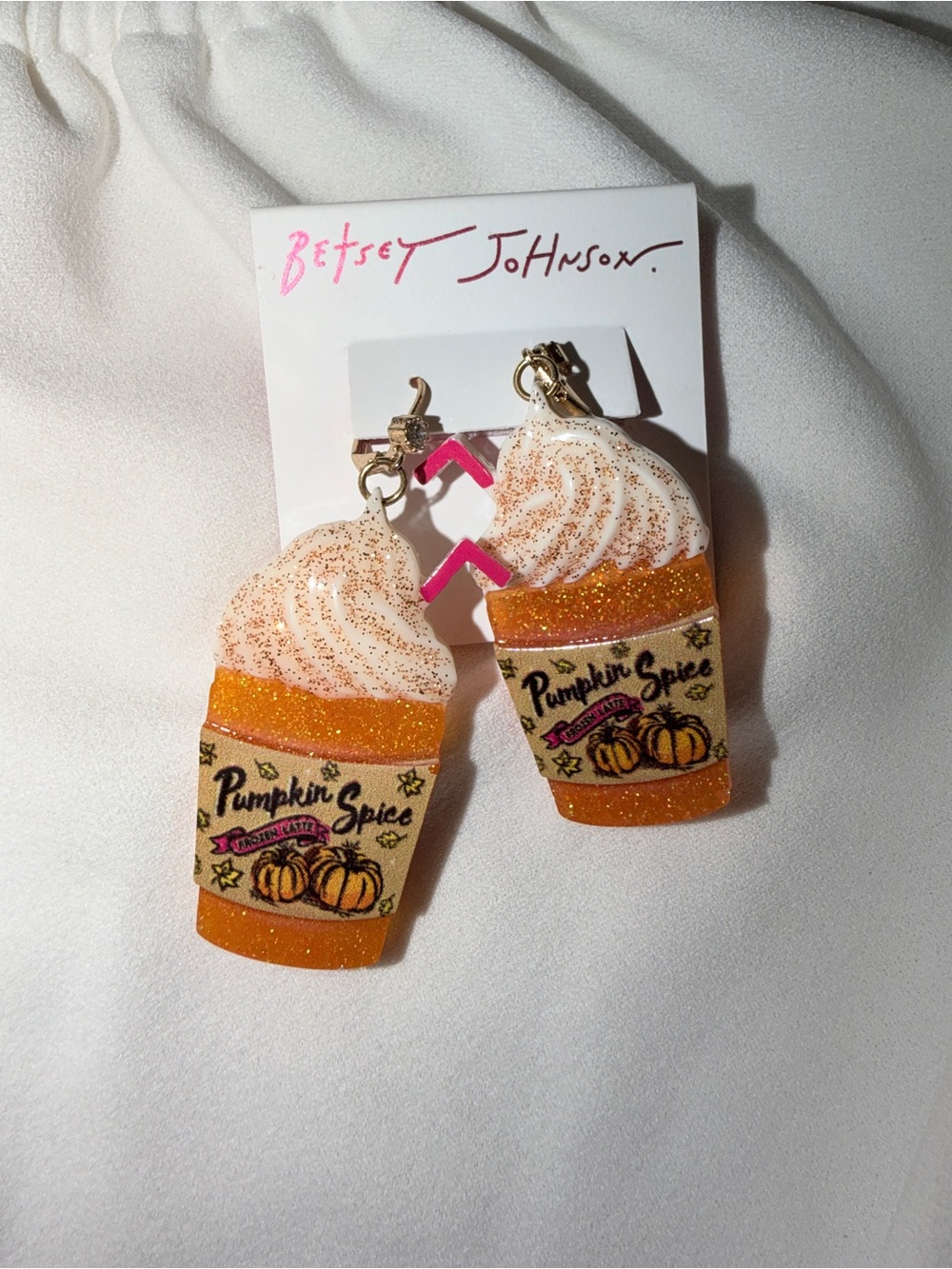 Betsey Johnson Pumpkin Spice Glitter Cup Earrings - Orange & White